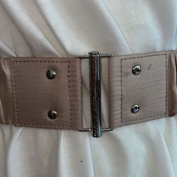 Tan satin wrapped ruched elastic belt - Picture 3 of 5
